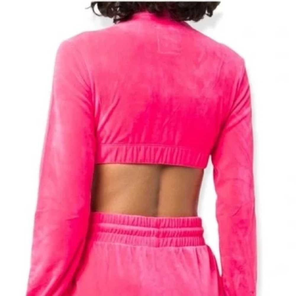 NWT Adidas x Jeremy Scott Cropped Bustier Pink Velour Zip Track Jacket Preppy - Picture 4 of 13